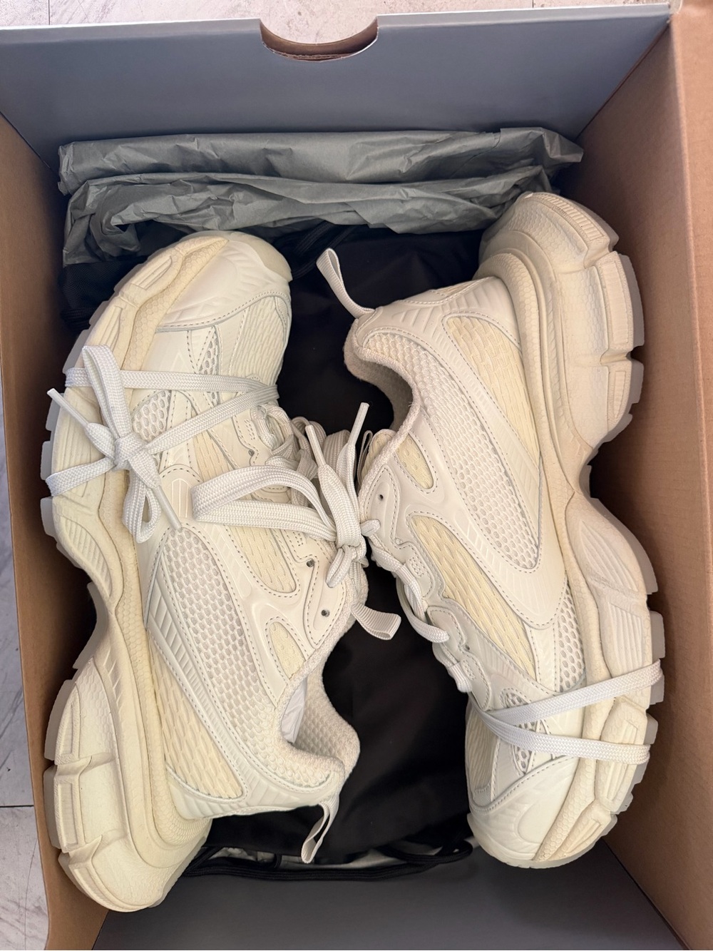 Balenciaga Cream Off-White Layered Chunky Runner Sneakers